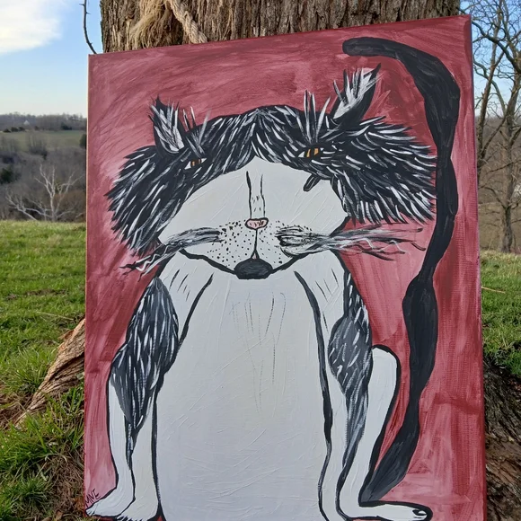 Tuxedo Cat Painting Folk Art - Picture 5 of 10
